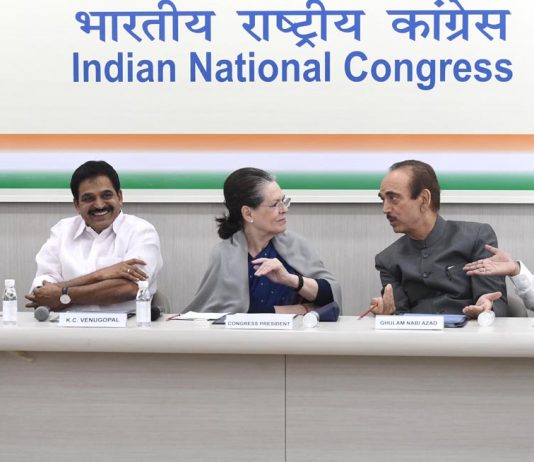 Congress president Sonia Gandhi meeting with AICC general secretaries and other senior leaders in New Delhi on Saturday.