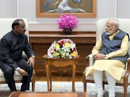 Lieutenant Governor Girish Chandra Murmu in a meeting with Prime Minister Narendra Modi in new Delhi on Thursday.
