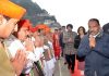 Lieutenant Governor Girish Chandra Murmu during visit to Mata Vaishno Devi Shrine on Tuesday.