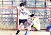 Footballers in action at GGM Science College Football ground in Jammu. -Excelsior/Rakesh