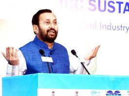 Union Minister for Environment, Forest & Climate Change and Information & Broadcasting, Prakash Javadekar addressing at the inauguration of the ICC Sustainable Conclave, 2019 on Chemical Industry in India - Environmentally Sound Management, in New Delhi on Monday.