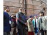 Union MoS Tourism Prahlad Singh Patel inspecting conservation work at Mubarak Mandi Complex in Jammu on Tuesday. -Excelsior/Rakesh