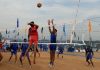 Spikers in action during a match of 65th National School Games at Khel Gaon, Nagrota in Jammu.