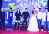 Bollywood actor Salman Khan, Music composer and Director Sajid Wajid, actors Warina Hussain, Saiee Manjrekar, Arbaaz Khan and director Prabhu Deva at the launch of Dabangg 3, song Munna Badnaam Hua, in Mumbai on Saturday night. (UNI)