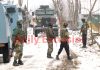 Troops during gun battle in Tral on Sunday. — Excelsior/Younis Khaliq