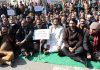 Cong leaders and activists staging silent protest dharna at Shahidi Chowk in Jammu on Thursday. — Excelsior/Rakesh