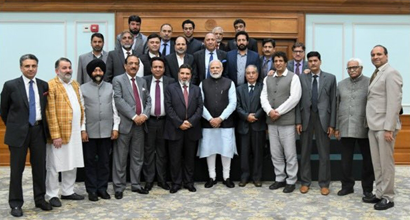 Prime Minister Narendra Modi with Apni party delegation in New Delhi on Saturday.