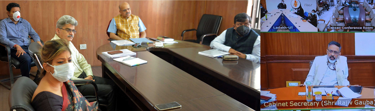 Cabinet Secretary Rajiv Gauba interacting with the Chief Secretaries through video conferencing on Sunday.
