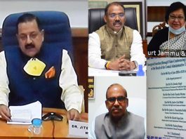 Union Minister, Dr Jitendra Singh, Lt Governor, G C Murmu, CAT Chairman, Justice L Narasimha Reddy and Chief Justice J&K High Court, Justice Gita Mittal at inauguration of CAT J&K on Monday.