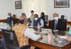 LG Manoj Sinha chairing a meeting on Friday.