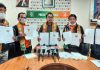 BJP Ladakh UT president and MP Jamyang Tsering Namgyal and other party leaders releasing party’s poll manifesto at Leh on Tuesday. -Excelsior/Morup Stanzin