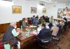 Lt Governor Manoj Sinha chairing a meeting on Friday.