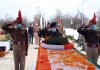 BSF personnel paying tribute to their colleague Sub Inspector Rakesh Dobhal during wreath laying ceremony.