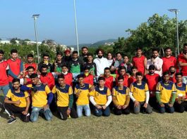 Selected youth and children for upcoming National Youth Rural Games-2020 along with officials posing for a group photograph at Jammu.