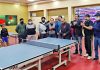 Dignitaries clapping during inaugural ceremony of Table Tennis Tournament at MA Stadium Jammu.