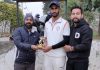 Man of the match award being awarded to a player at Jammu on Monday.