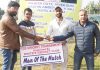 Man of the match award being presented by sponsor Virendar Thusoo and skipper Anti Corruption Sunil Jalla at Jammu.