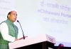 Defence Minister Rajnath Singh addressing the gathering after launching E-Chhawani portal in New Delhi on Tuesday. (UNI)