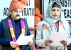 BJP’s Saraf Singh Nag and Independent Sajra Qadir take oath after being elected as chairperson and vice chairperson of Reasi DDC on Wednesday. —Excelsior/Romesh Mengi