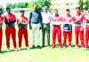 Winning team posing for a group photograph with former Ranji player, Rajesh Gill at KC Sports Club Ground Jammu.