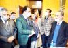 Justice Ali Mohammad Magrey and other dignitaries during visit to Public Library at Bagh-e-Mehtab in Srinagar on Tuesday.