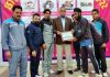 Chief guest Krishan Lal Sharma presenting man of the match to a player at Poonch.
