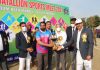 ADGP Armed AK Choudhary presenting winning trophy to a player during closing ceremony of Sports Meet at Jammu.