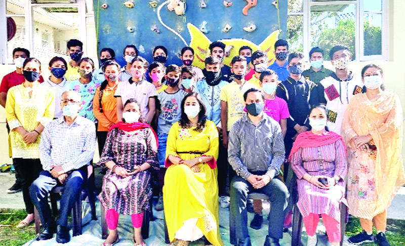 Participants and dignitaries during sport climbing training camp at Jammu on Thursday.