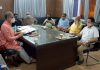 Former Deputy CM Kavinder Gupta chairing a meeting of corporators at Jammu on Wednesday.
