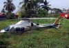 The helicopter in which UAE based Kerala business person MA Yusuff Ali and his Wife were travelling had an emergency landing on a marshy land at Panangad in Kochi on Sunday. (UNI)