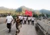 Jawans during walkathon, organised by BSF under Fit India Freedom Run at Poonch on Friday.