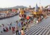 Devotees gather for the last Shahi Snan of Kumbh 2021 on the day of Purnima, or full moon, in Haridwar.