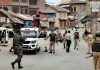 Security forces at Nawabazar in Srinagar after a grenade attack on Friday.— Excelsior/Shakeel