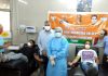 BJP leaders during a blood plasma donation camp at SMGS Hospital Jammu on Monday.