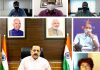 Union Minister Dr Jitendra Singh holding a high level on-line meeting with Chairman ISRO, Dr K. Sivan and senior officials of ISRO and Department of Space to review COVID related measures, on Thursday.