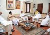 NCP supremo Sharad Pawar presiding over the party's office bearers meeting at 6 Janpath, in New Delhi on Tuesday. (UNI)
