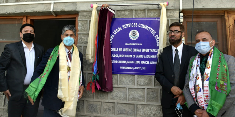 Justice Dhiraj Singh Thakur inaugurating TLSC at Drass on Wednesday.
