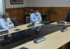 Chief Secretary Dr Arun K Mehta chairing a meeting in Srinagar on Monday.