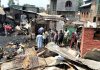 Aftermath of blaze at Noorbagh area of Srinagar on Tuesday. -Excelsior/Shakeel