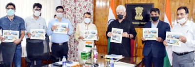 Lt Governor, Chief Secretary and other officers releasing e-book of projects completed during 2020-21.