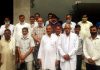 Ex-DyCM Tara Chand along with Cong Leaders during meeting in Akhnoor on Monday.