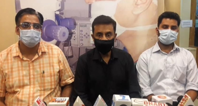 Dr RD Sood interacting with media persons after performing surgery at Jammu on Wednesday.