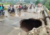 Rain damages a portion of Birwan bridge at Udhampur. — Excelsior/Pawan Gupta