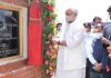 Lieutenant Governor Manoj Sinha laying foundation stone of ‘Office-cum-Yatri Niwas’ of SASB in Srinagar on Friday.