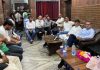 Firdous Tak and others in PDP district executive committee meeting at Ramban on Tuesday.