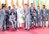 Prime Minister Narendra Modi felicitating Paralympians at New Delhi on Thursday.