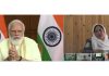 Prime Minister Narendra Modi speaking to Zaitoon Begum of Ganderbal on Tuesday.