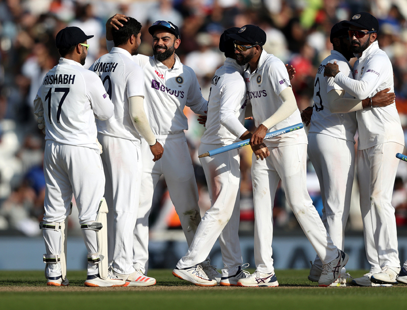 Indian players celebrate victory over England on Monday.