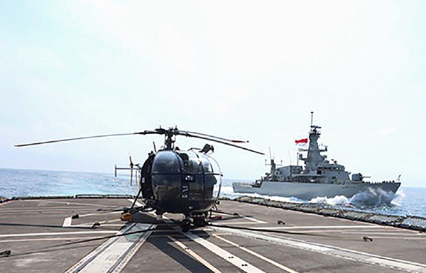 Indian and Indonesian Navies participating in 3rd edition of bilateral Naval exercise ‘Samudra Shakti’ in Jakarta on Thursday. (UNI)