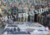 Troops with arms and ammunition recovered from three militants killed in Uri sector. —Excelsior/Abid Nabi